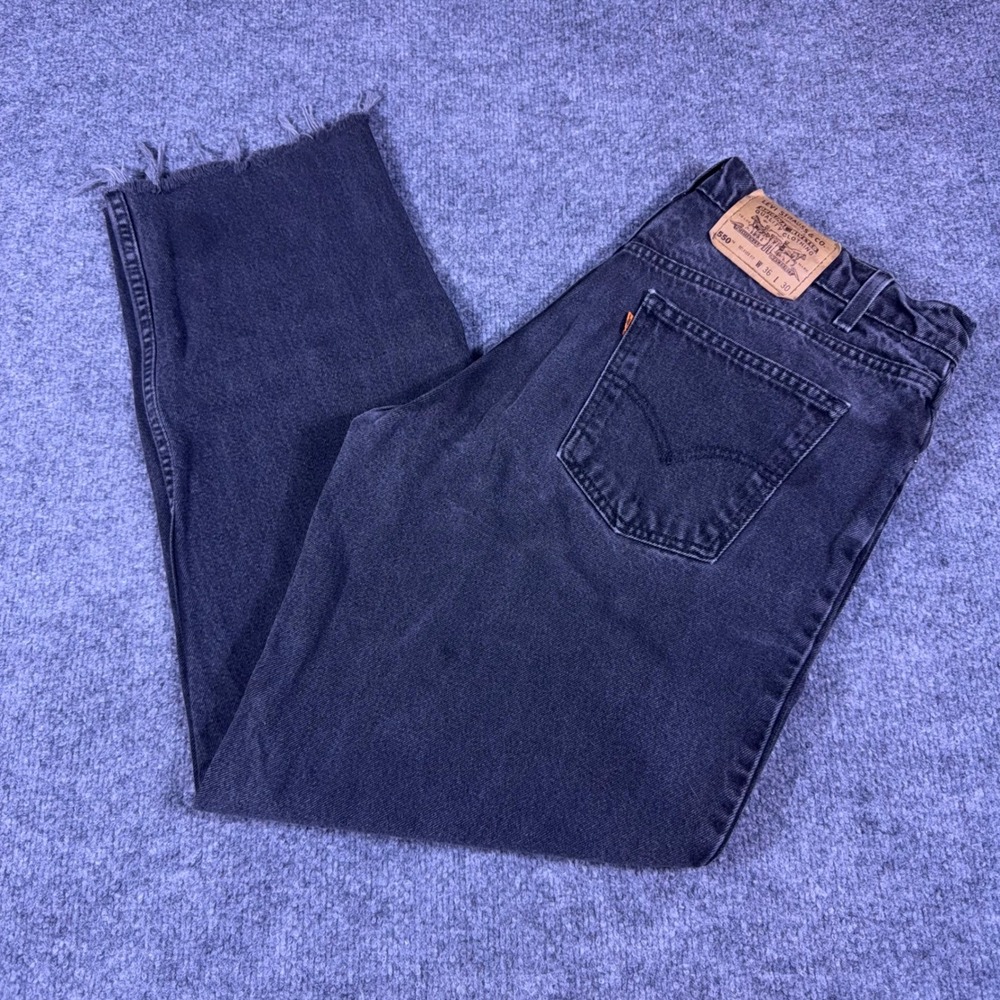 Vintage Levis Mens 550 Orange Tab Relaxed Black Jeans 36x30 Raw Hem 0550-4159